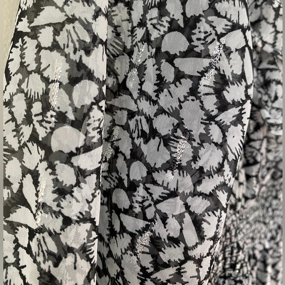 MNG by Mango, Shimmer Ruffled Long Sleeve Abstract Mini Dress, Black, White - Picture 2 of 11